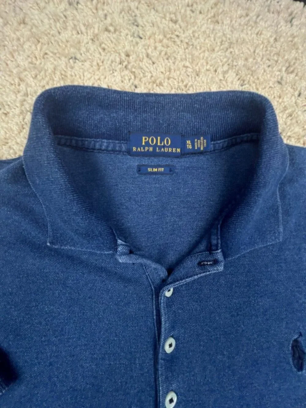 Polo Ralph Lauren Polo Shirt Blue Slim Fit Mens XL Pony Logo Short Sleeve